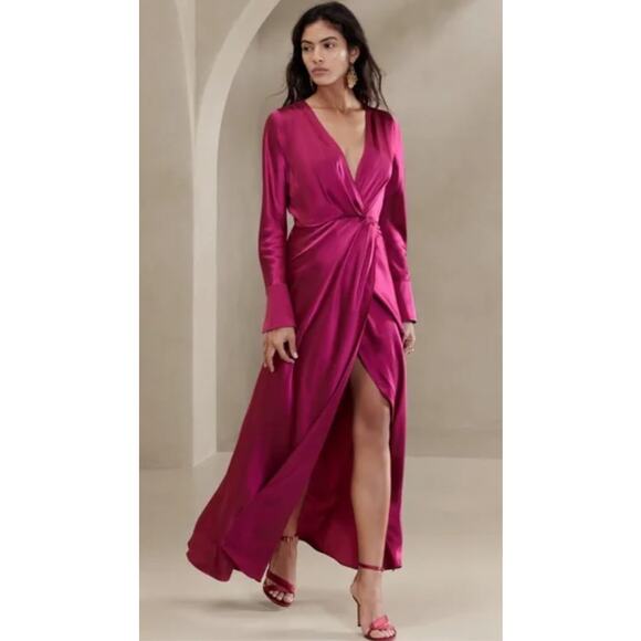 Banana Republic Dress Size 4P Etude 100% Silk Maxi Berry Pink Fuchsia NWT